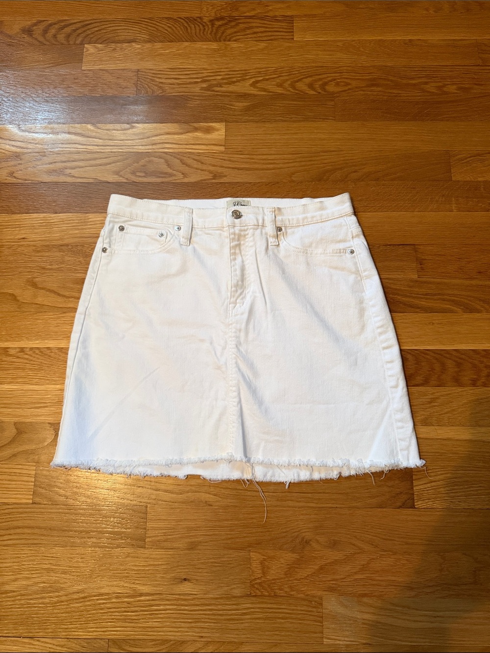 J. Crew White Denim Mini Skirt with Frayed Hemline